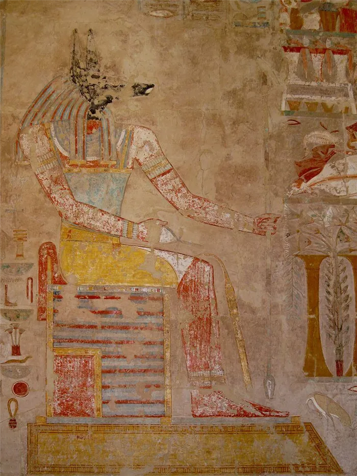 Фреска работы Ануви в храме смерти царицы Хатчет в Дейр-эль-Бари, западное побережье Нила, Египет.