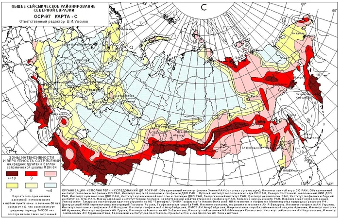 Карта землетрясений Евразии