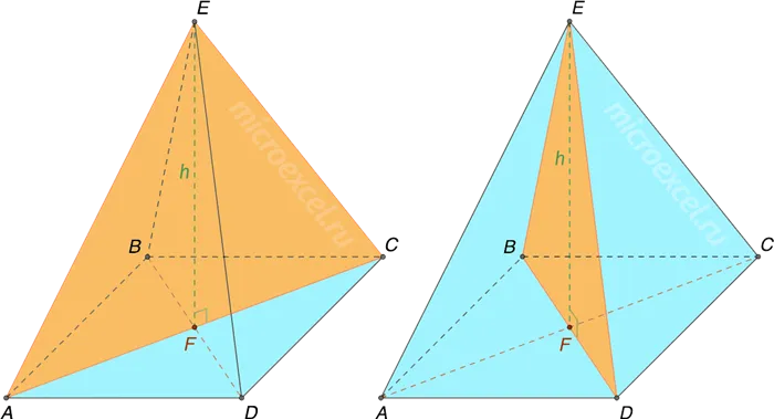 Диагональное сечение прямоугольной пирамиды