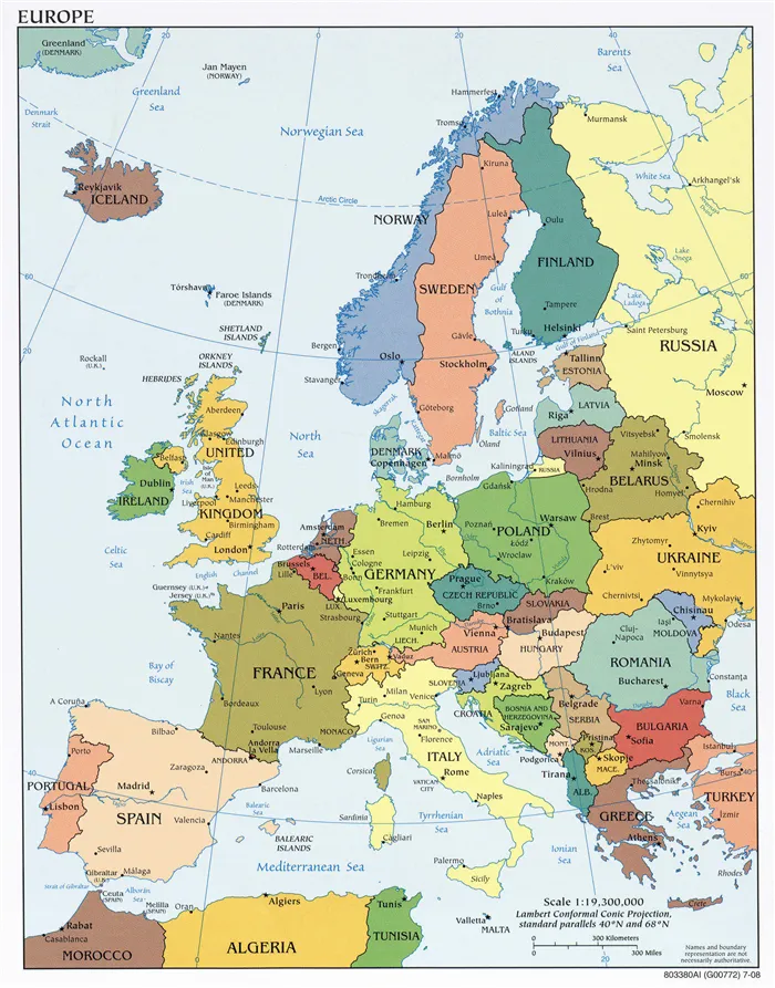 Подробная карта Европы