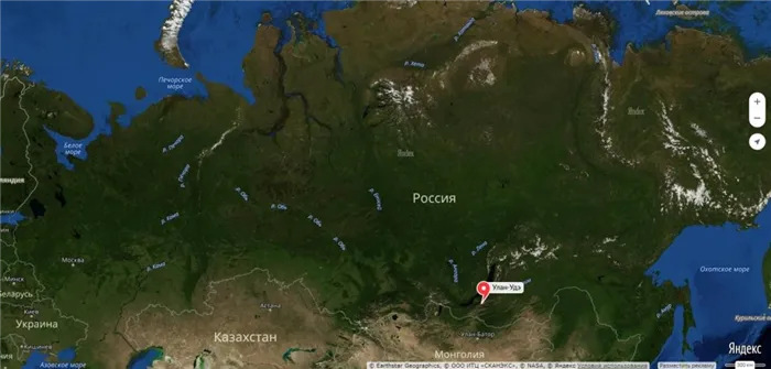Улан-Ур на карте России.