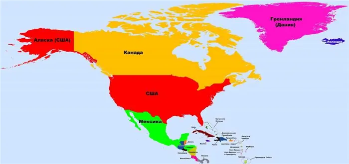Страны Северной Америки: названия штатов, карты и таблицы.
