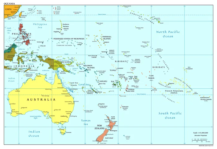 Подробная карта Австралии и Океании