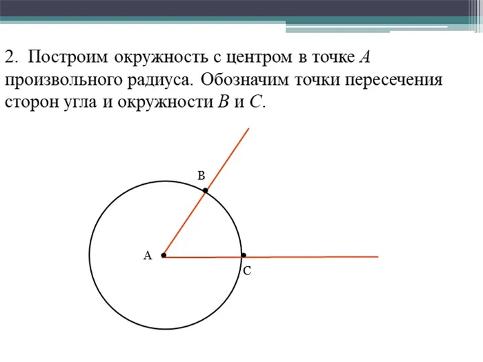 2. постройте окружность с центром A и произвольным радиусом. Примечания.