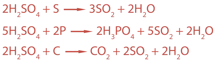 Концентрированная серная кислота также реагирует с неметаллами