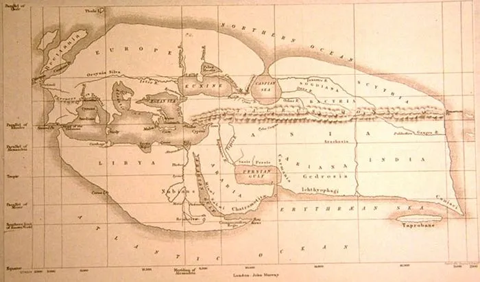 Древняя карта мира Эратосфена, составленная ок. 194 г. до н.э.