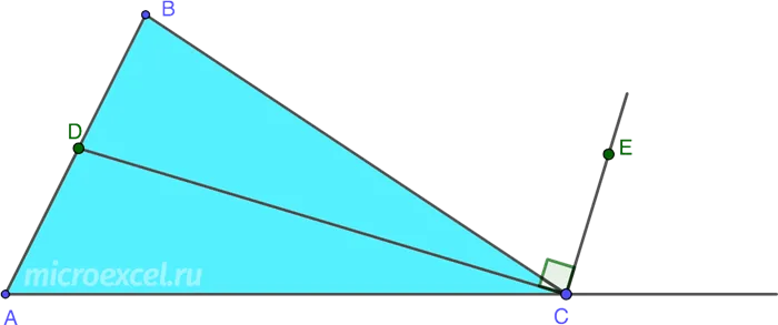 Перпендикуляры внешней и внутренней биссектрис одного и того же треугольного угла