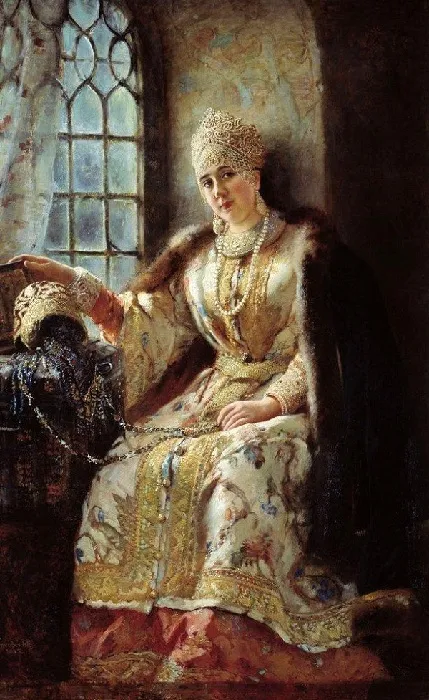  Боярская женщина в окне. Автор: константин маковский.