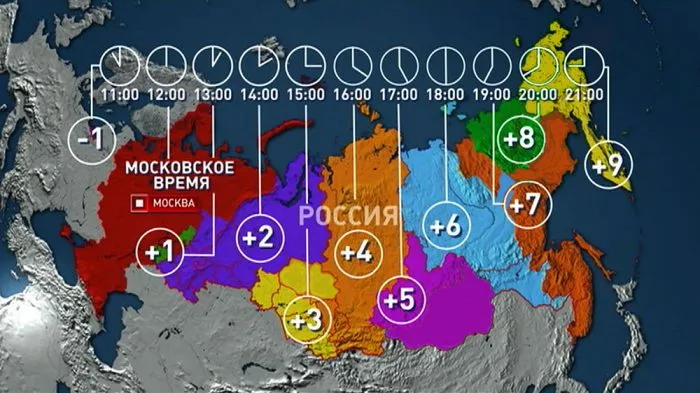 Карта российского часового пояса.