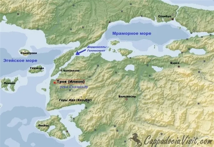 Троя на карте Турции