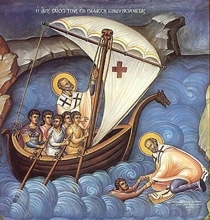 Иконический отрывок из жизни Святого Николая - чудесное спасение моряка.