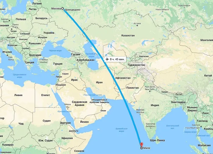 Карта мира Мальдивских островов. Сколько длится перелет из Москвы? Отели, погода, достопримечательности.
