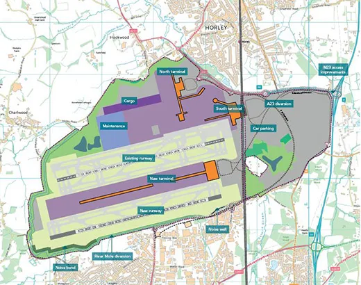 Карта лондонского аэропорта Гатвик с терминалами и трансферами