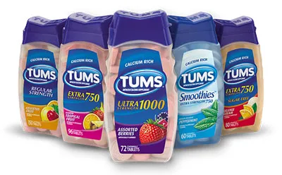Tums -USA, форма карбоната кальция с активными ингредиентами