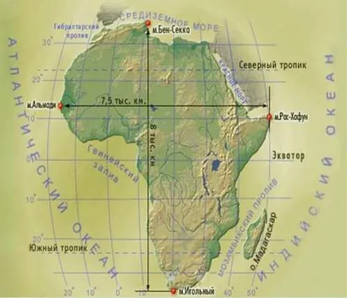 Карта морей и океанов Африки