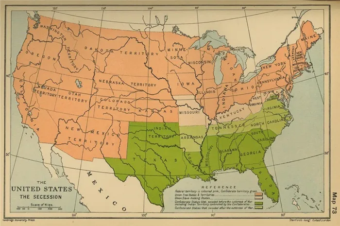 Карта Соединенных Штатов до Гражданской войны.