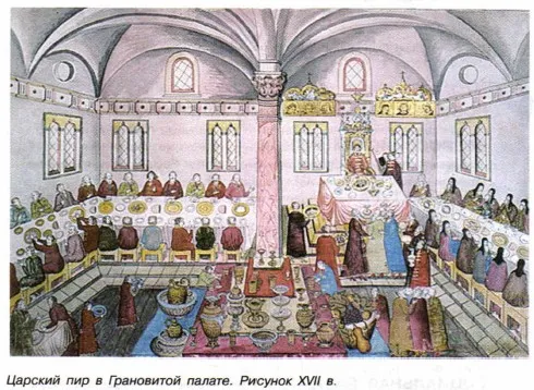 Царские торжества в граненой палате. Планировка 17 века.