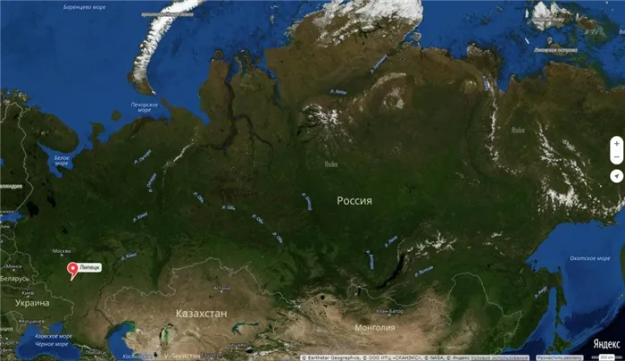 Липецк на карте России.