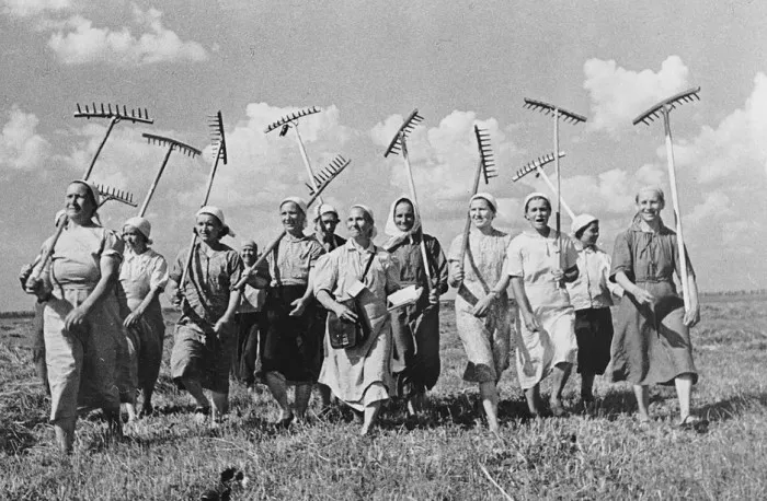 Женщины, работающие в поле. Коллективизация в странах Восточной Европы.