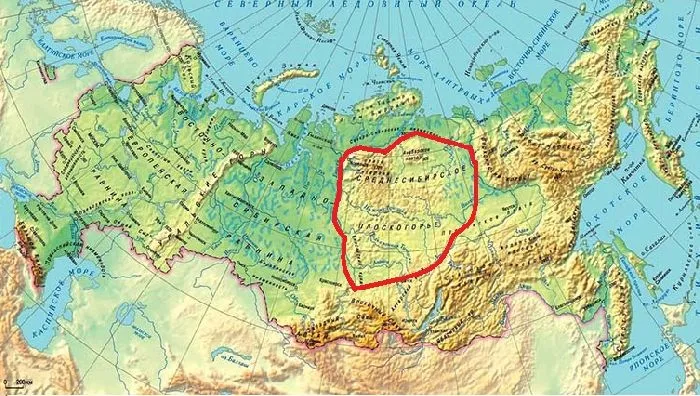 Среднесибирское плоскогорье на картах России и мира, высоты и координаты равнин