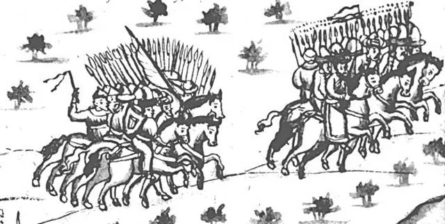 Бегство Кучума из Искера. Иллюстрация из Кунгурской летописи.