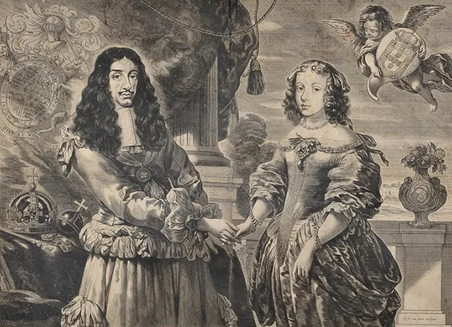 Голландская гравюра Карла II и Екатерины Брагансской