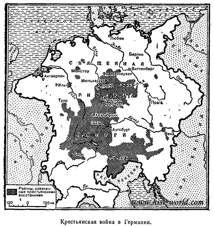 карта крестьянская война в германии 16в