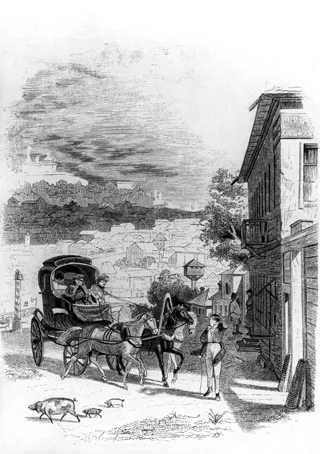 Въезд Чичикова в губернский город. Автор Александр Агин. 1847 год