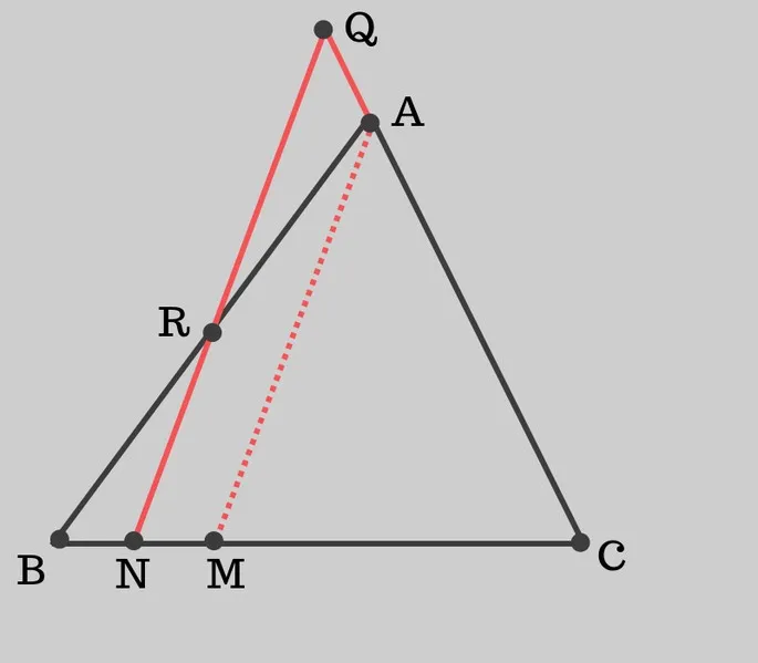 треугольник АBC, точка R на АB, AQ - продолжение АC, QN параллельна AM, N и M на стороне BC