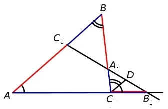 Соотношение сторон треугольника по теореме Менелая (пример)