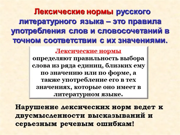 Лексические нормы русского литературного языка – это правила употребления сло. 