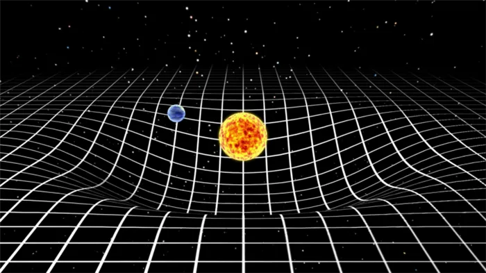 Гравитация и астероиды. Солнце и Луна искривляют ткань пространства-времени. Фото.