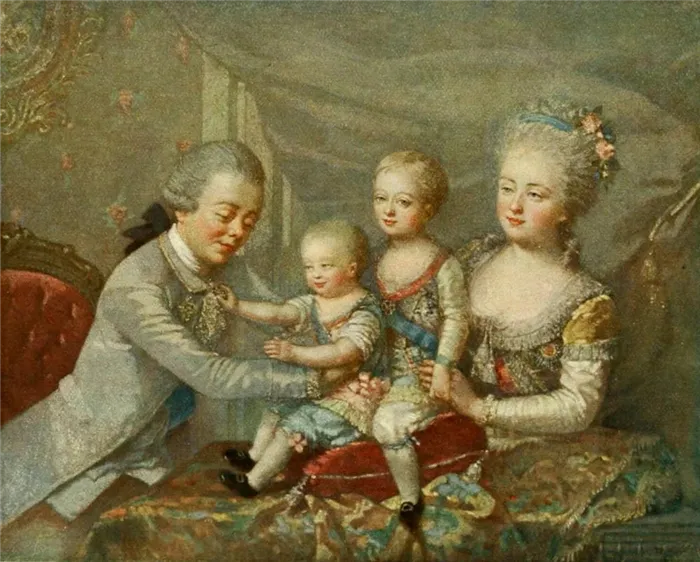 Великий князь Павел Петрович и Великая княгиня Мария Федоровна с сыновьями