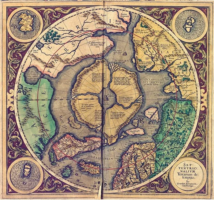 Г. Меркатор. Карта Арктики из Атласа мира (1595), изданного после смерти картографа. Российская национальная библиотека