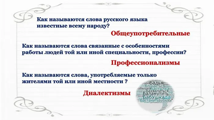 Как называются слова русского языка известные всему народу?