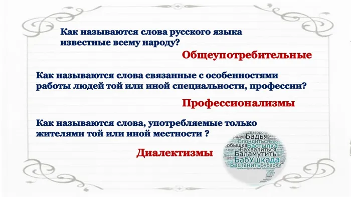 Как называются слова русского языка известные всему народу? Общеупотребительн. 