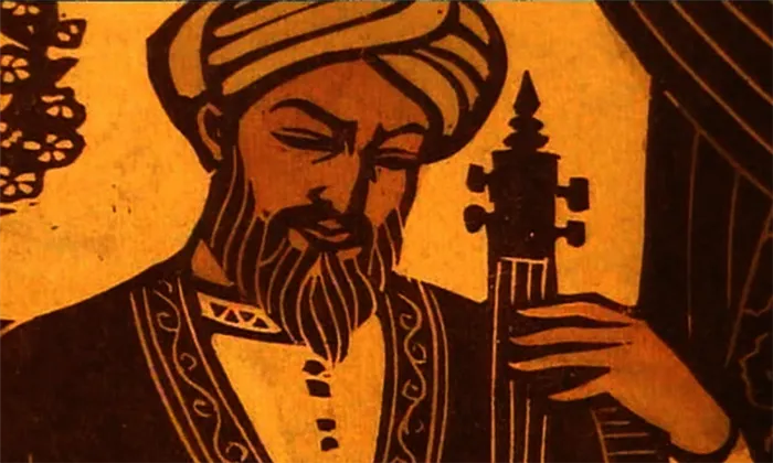 Аль-Фараби с музыкальным инструментом
