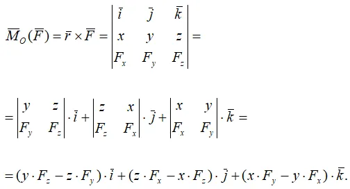 Формула момента силы относительно начала координат