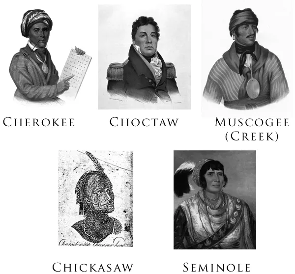 Представители Пяти цивилизованных племён. На портрете семинола изображён вождь Оцеола