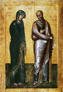 Пресвятая Богородица и ап. Иоанн Богослов. Византийская икона (XIV в.)