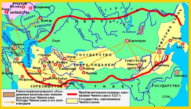 Карта захватов Чингисхана