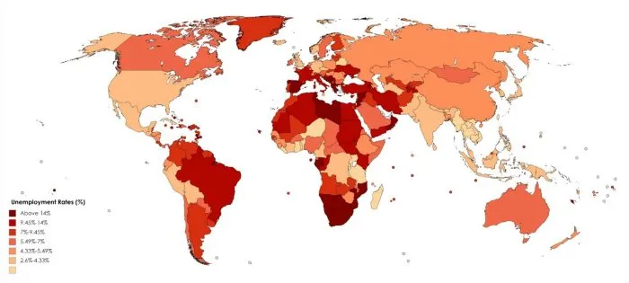 Карта уровня безработицы по странам мира