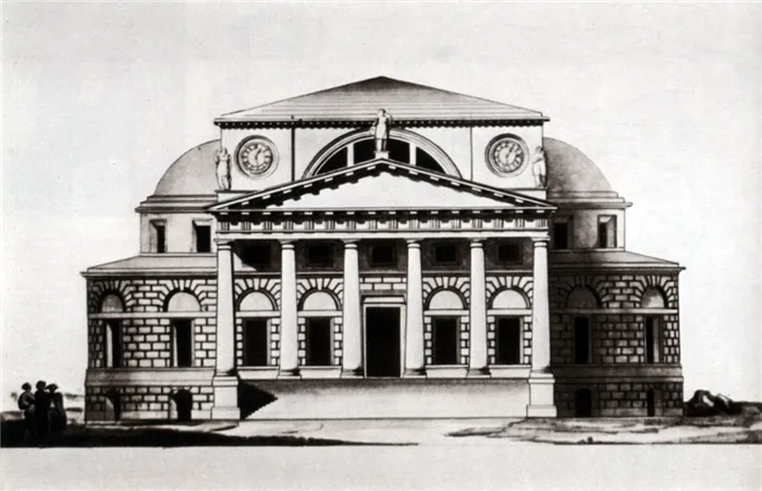 Главный фасад Биржи по проекту Кваренги (1780-е годы). Иллюстрация из личного архива автора.