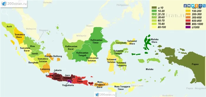 Карта плотности населения Индонезии
