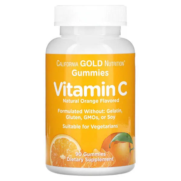 California Gold Nutrition, Витамин С, натуральный апельсиновый вкус, вегетарианский, 90 жевательных капсул