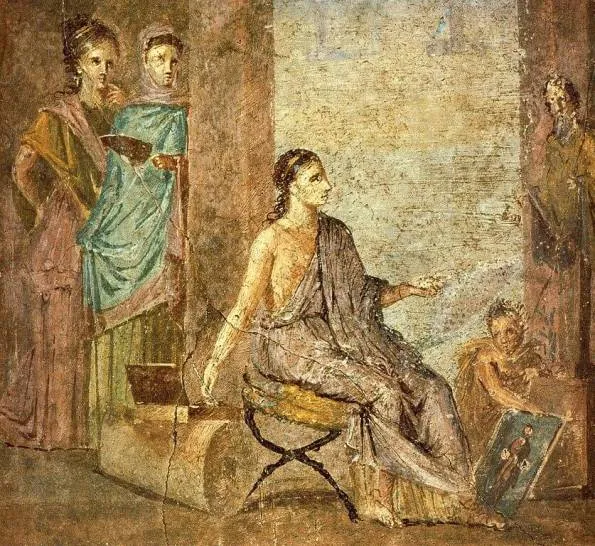 Женщина рисующая картину фреска помпеи
